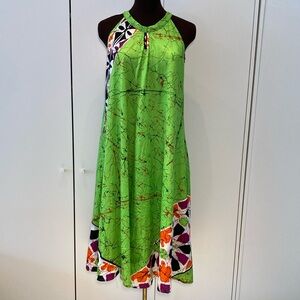 Sara Wax a line dress lime orange magenta L Handmade